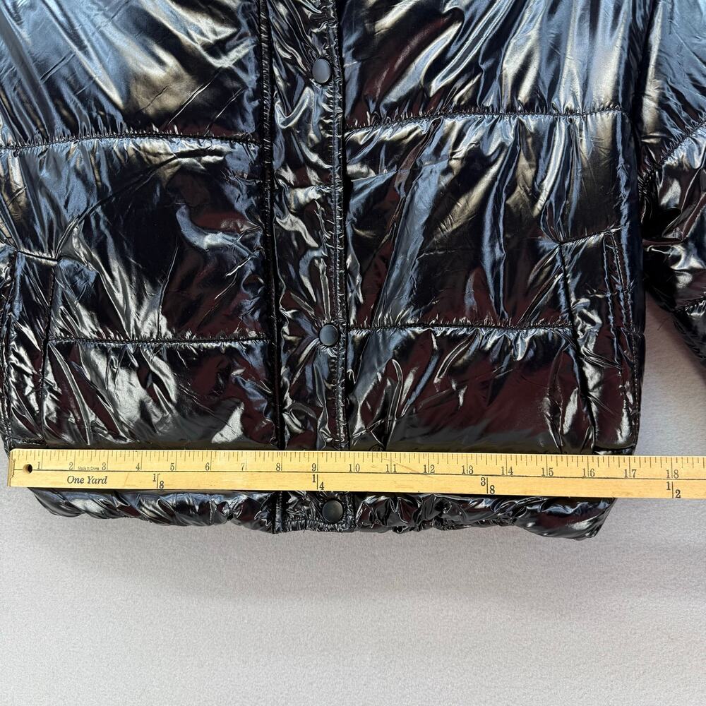 Boohoo Puffer Coat Women's Size 6 Shiny Black Hooded Cropped Streetwear Gorpcore - Picture 12 of 12